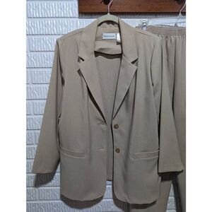 Alfred Dunner Women's Tan 3 Pc Polyester Belted Skirt And Pant Suit Size 14